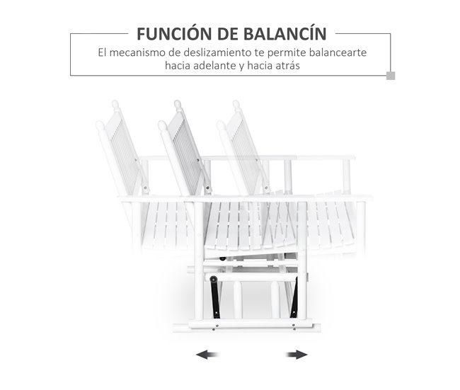 Banco Baloiço Jardim madeira de Álamo Outsunny 125x68 Branco