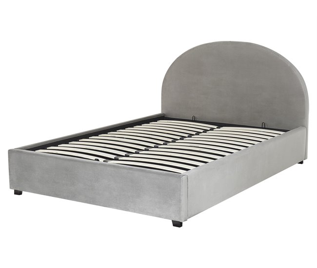 Beliani Cama com armazenamento Veludo VAUCLUSE 174x214 Cinza Claro