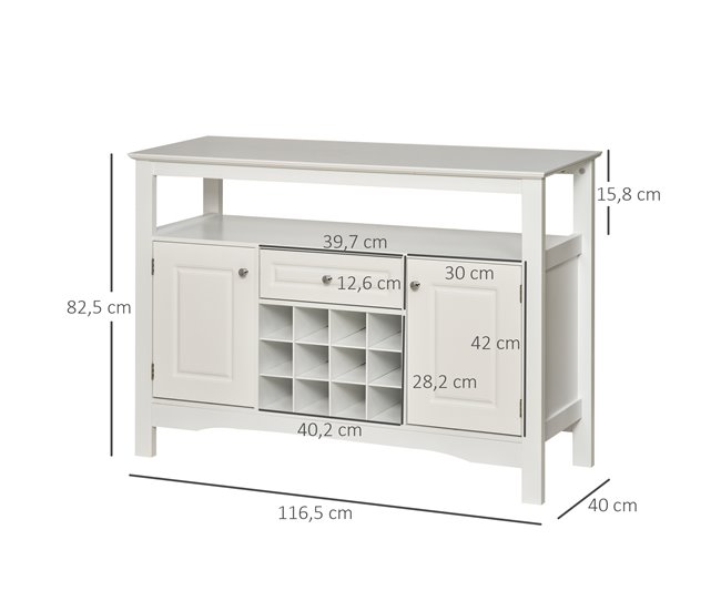 Aparador de Cozinha MDF HOMCOM, casa - móveis de armazenamento Branco