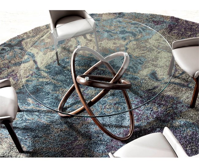 ANGEL CERDA Tabela de jantar redonda vidro temperado e nogueira 140x140 Nogal