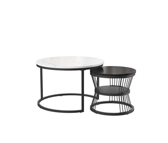 Mesa de centro, mesa de sala, iluminação LED, gavetas 70x45 Branco/ Preto