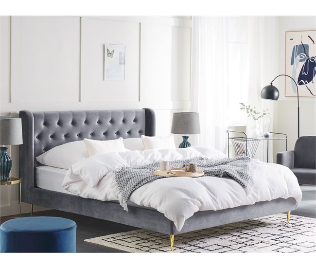 Beliani Cama com estrado Veludo FORBACH 154x218 Cinza
