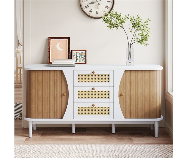 Aparador com 2 portas e 3 gavetas 140 Natural/ Branco