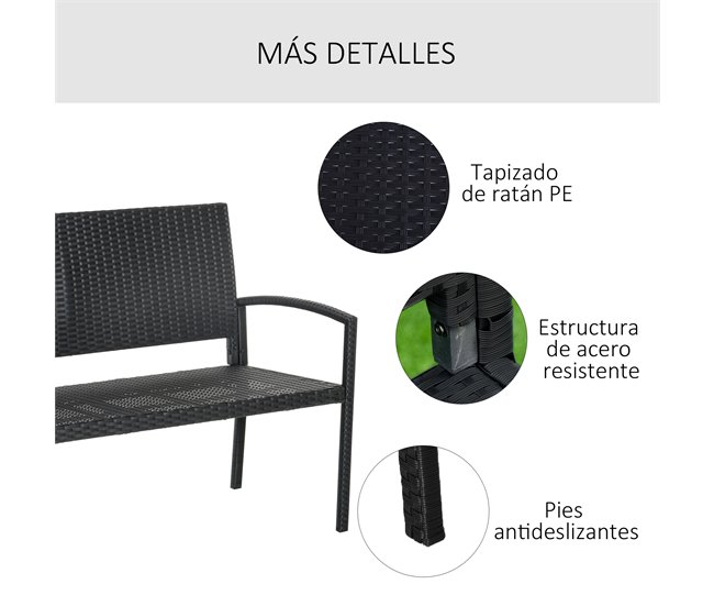 Banco Jardim Vime PE, Aço Outsunny 122x60 Preto