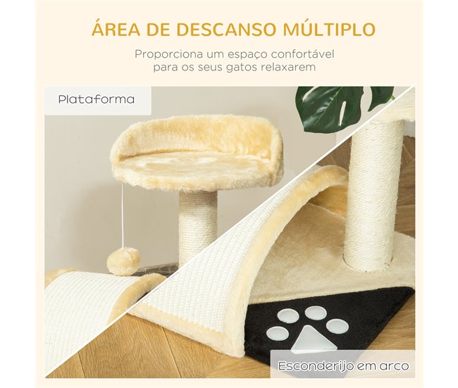 Arranhador para Gatos Aglomerado de Madeira, Pelúcia e Sisal Bege