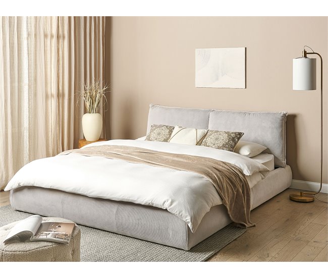 Beliani Cama com estrado Bombazine VINAY 196x233 Bege