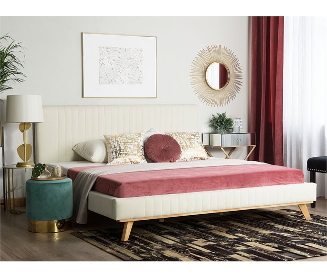 Beliani Cama com estrado Chenille TALENCE 198x218 Bege