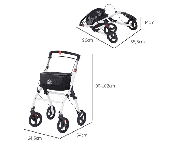 Andarilho Idosos Alumínio, Plástico e Poliéster HOMCOM Branco