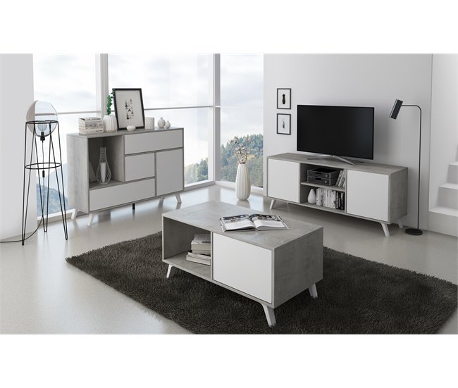  Móvel de TV para sala de estar - 57 x 95 x 40 cm - TV de 32/40 95 Cimento