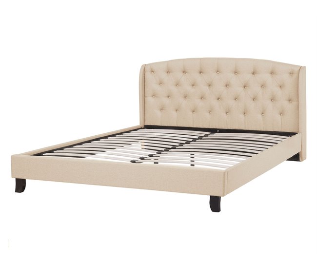 Beliani Cama com estrado Poliéster BORDEAUX 147x217 Bege