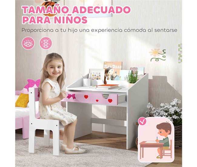Secretéria e Cadeira para Crianças MDF AIYAPLAY 69x50 Rosa