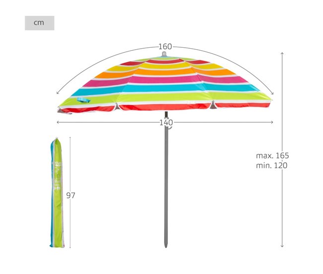 Aktive Guarda-sol de praia inclinável riscas multicoloridas 160 cm UV50 Multicor