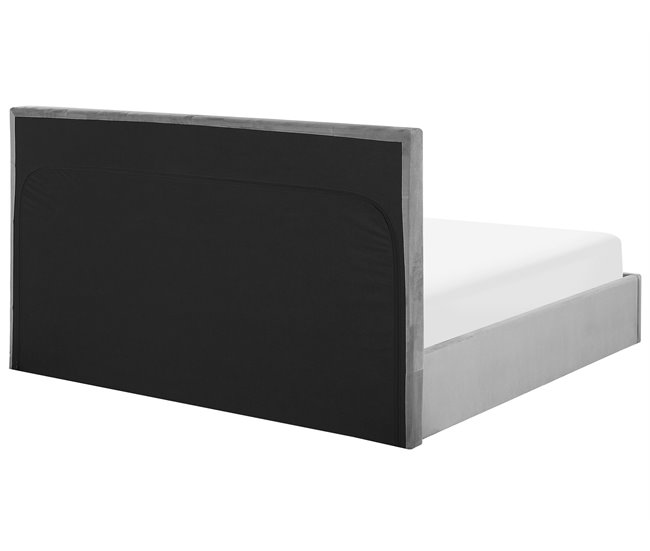 Beliani Cama com armazenamento Veludo LORIENT 177x216 Cinza Claro