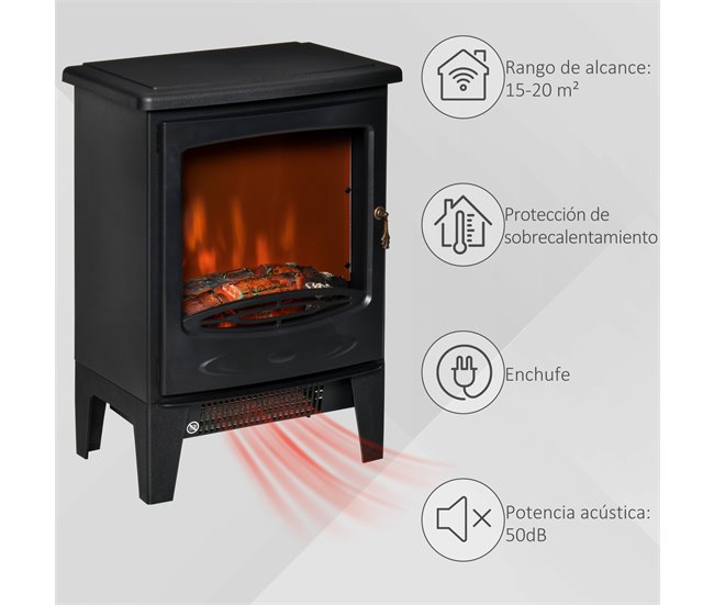 Lareira Elétrica Aço, ABS, Vidro Temperado HOMCOM Preto