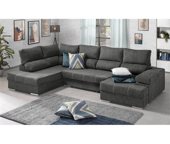 Mega Sofá Cama Chaise Longue Canto Itália 315cm Cimento