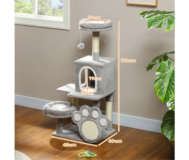 Arranhador para Gatos Melamina de Madeira e Sisal PawHut Cinza