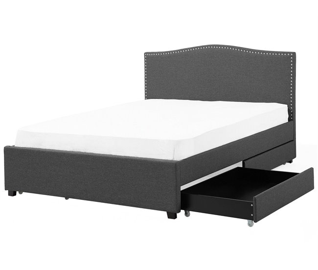 Beliani Cama com estrado Poliéster MONTPELLIER 187x213 Cinza Escuro