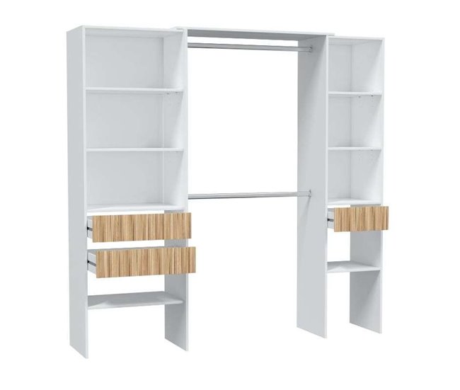 Pacote de móveis de quarto estilo nórdico Etnha em com cabeceira Branco/ Madeira
