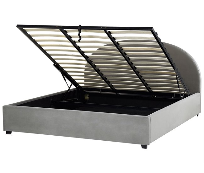 Beliani Cama com armazenamento Veludo VAUCLUSE 194x214 Cinza Claro