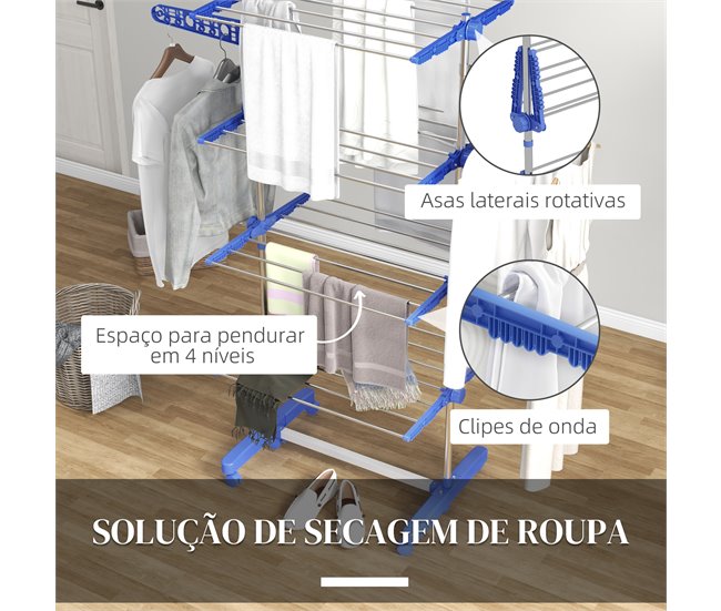 Estendal de Roupa ABS, PP e Aço HOMCOM Azul