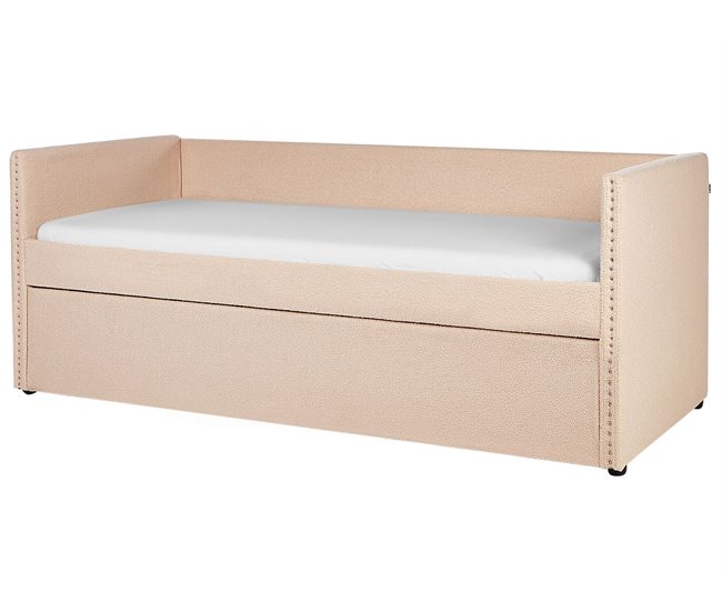 Beliani Cama com estrado Bouclé TROYES 99x213 Bege