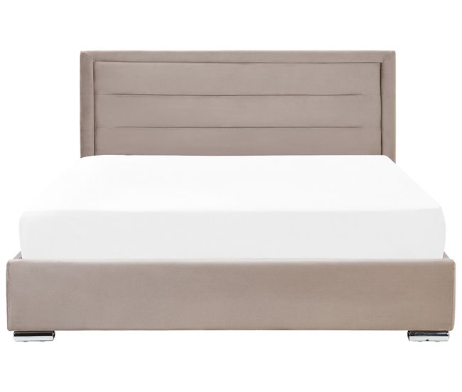 Beliani Cama com armazenamento Veludo ROUEN Cinza Escuro