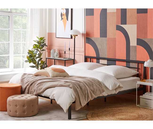 Beliani Cama com estrado Metal CUSSET Preto