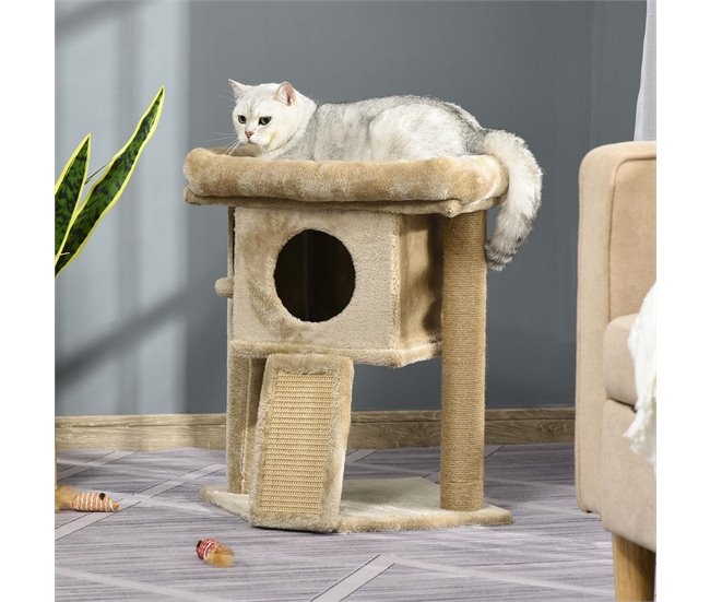Arranhador para Gatos Aglomerado de Madeira, Pelúcia e Juta Castanho