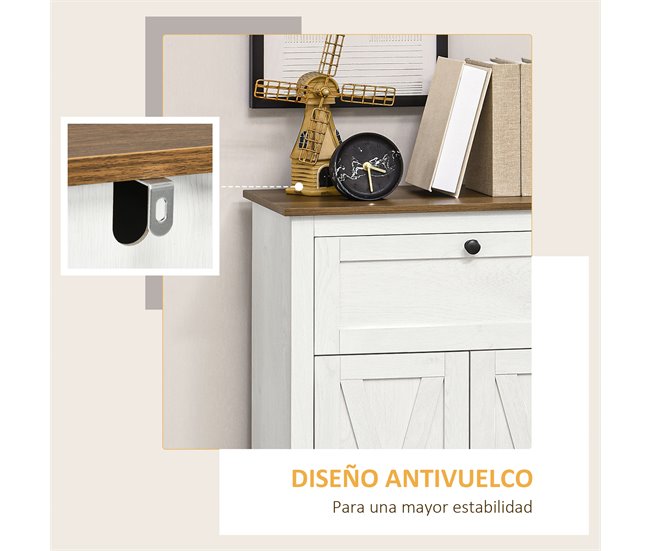 Aparador para Sala de Estar Melamina de Madeira HOMCOM 60 Branco