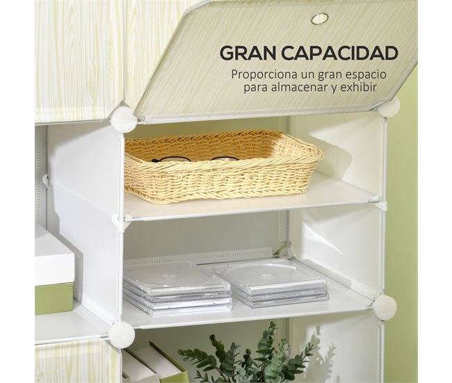 Armário Modular 12 Cubos PP e Aço HOMCOM Natural/ Branco