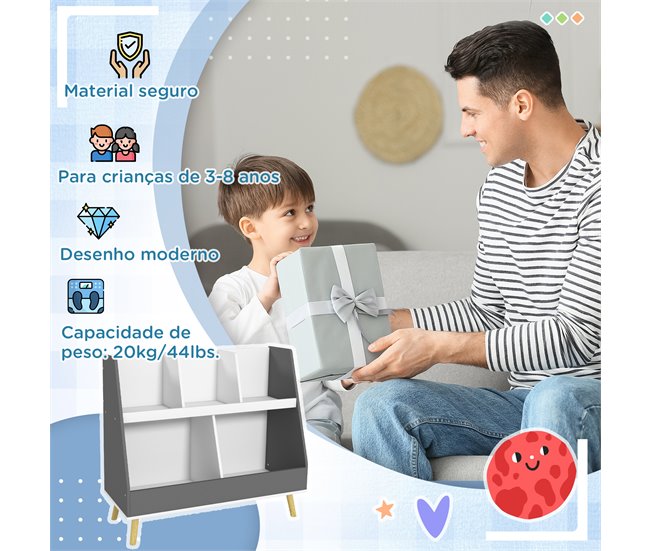 Estante Infantil para Brinquedos Cinza