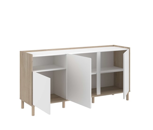 Aparador estilo japonês Azzaro com melamina Branco/ Madeira