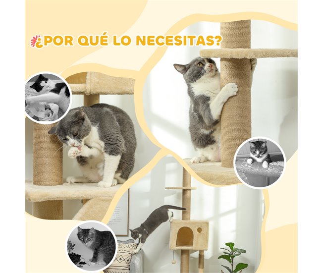 Arranhador para Gatos Aglomerado, Pelúcia e Juta PawHut Cru