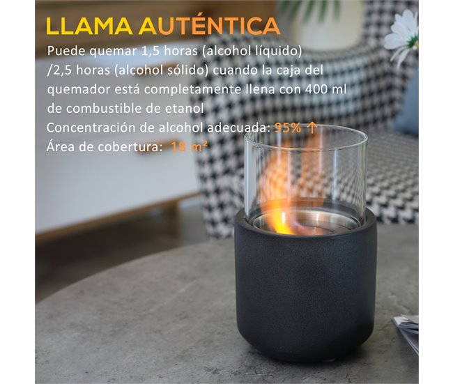 Lareira de Bioetanol Concreto, Vidro Borossilicato Alto HOMCOM Preto