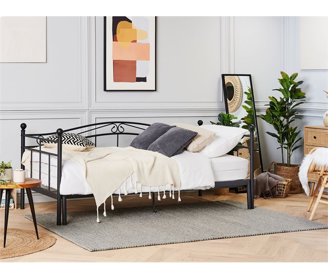 Beliani Cama com estrado Metal TULLE 102x209 Preto