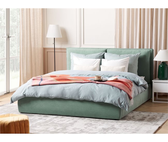 Beliani Cama con almacenaje Terciopelo BAJONNA Verde