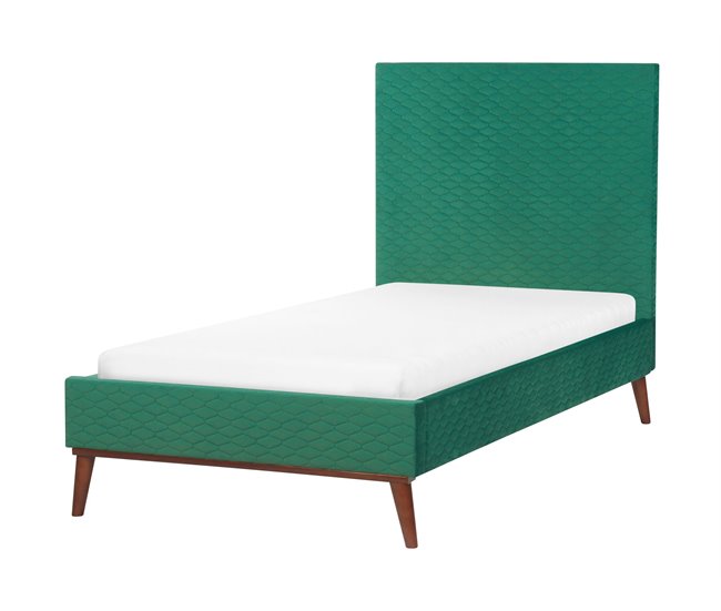 Beliani Cama Veludo BAYONNE 101x212 Branco/ Bege