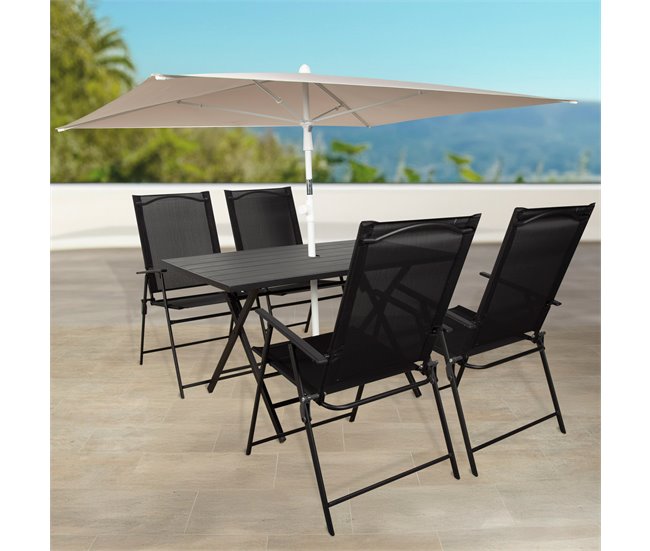 Aktive Mesa de jardim dobrável em aço para 4 pessoas Preto