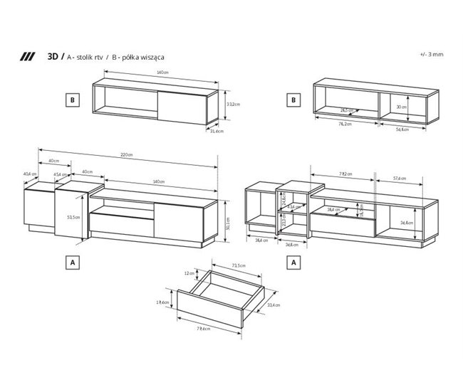 ARMÁRIO PAREDE 3D 220 Branco