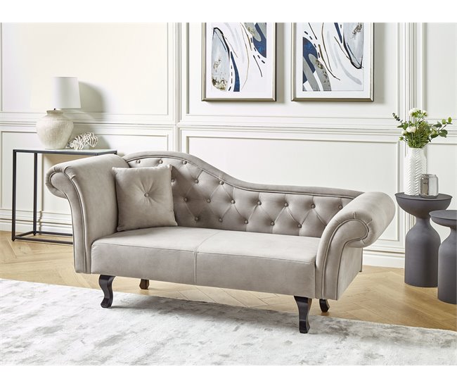 Beliani Chaise longue versão à esquerda Veludo LATTES Cinza Escuro