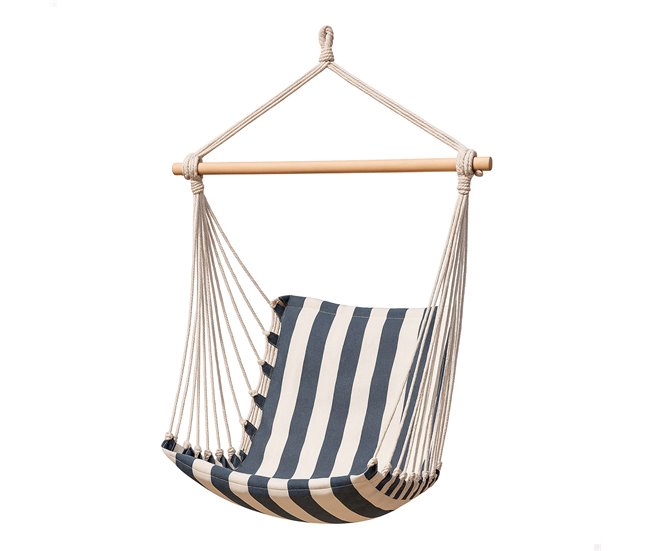 Aktive Cadeira suspensa listrada com suporte de madeira Branco/ Azul