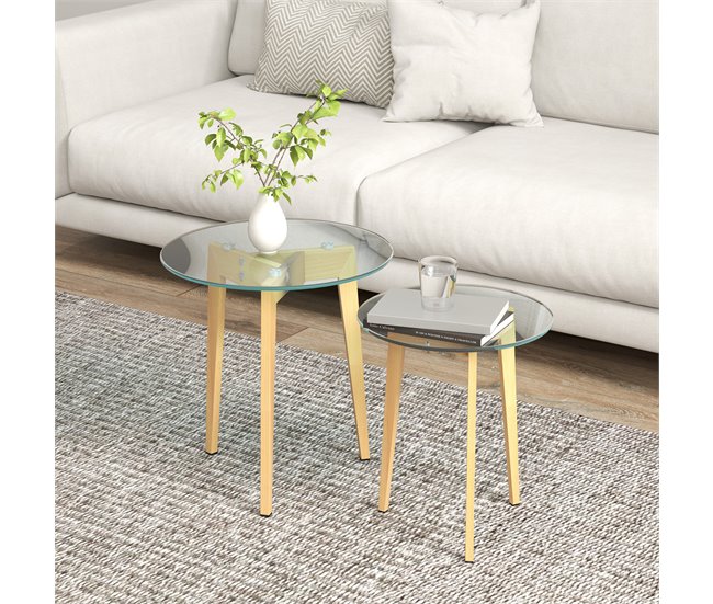 Mesas de Apoio Vidro temperado e Aço HOMCOM, casa - mesas Transparente