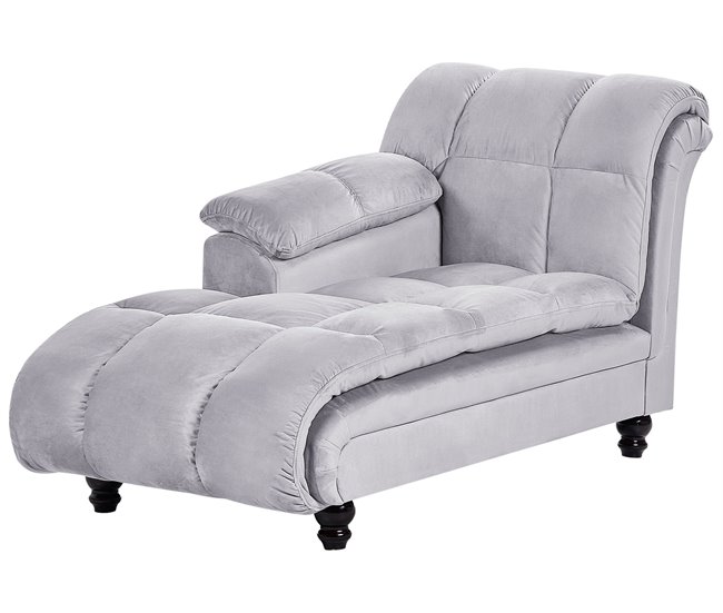 Beliani Chaise longue à direita Veludo LORMONT Cinza Claro