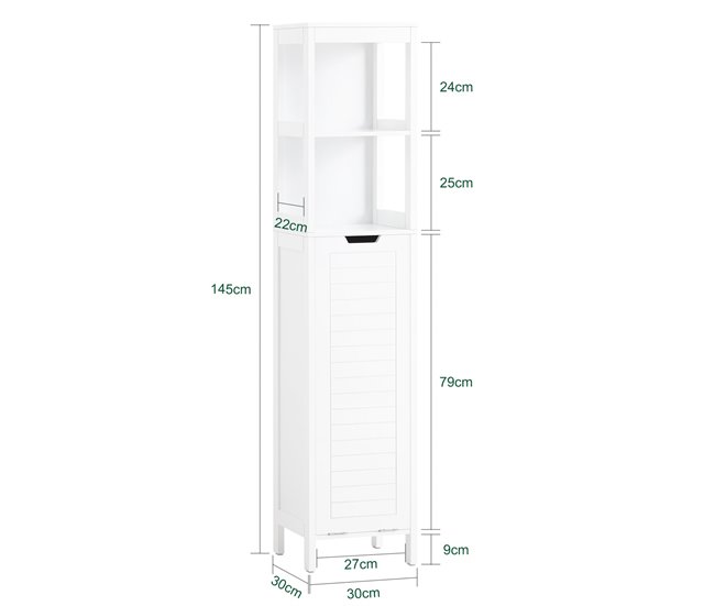 Armário alto de banho com 1 cesto e 2 prateleiras BZR123-W SoBuy Branco