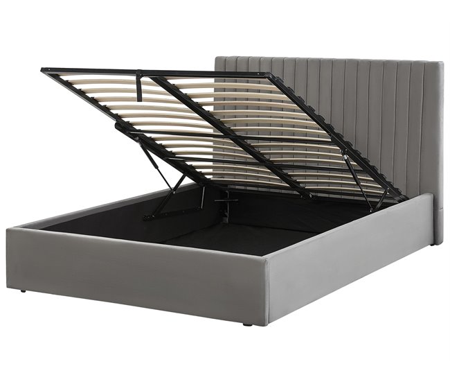 Beliani Cama com armazenamento Veludo VION 157x216 Cinza