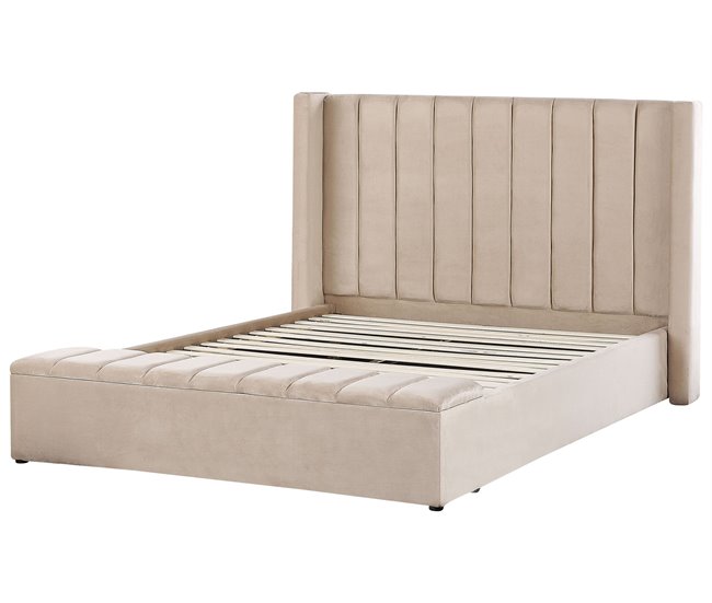 Beliani Cama com estrado Veludo NOYERS 190x247 Bege
