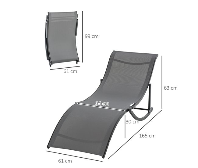 2 espreguiçadeiras dobráveis Aluminum, Texteline Outsunny Cinza
