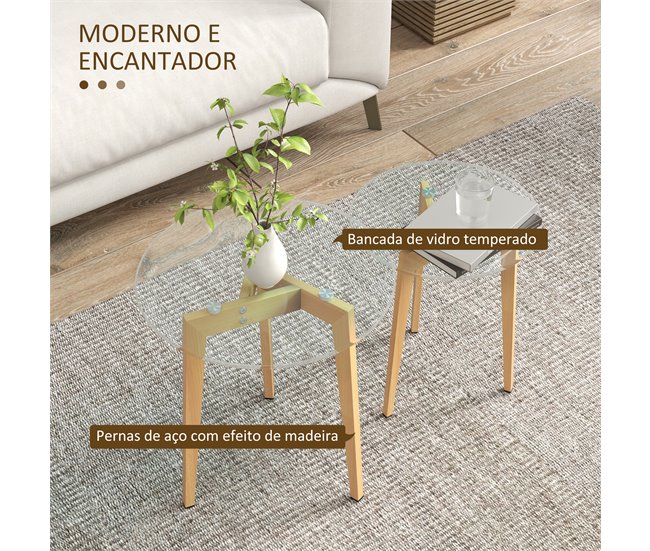 Mesas de Apoio Vidro temperado e Aço HOMCOM, casa - mesas Transparente