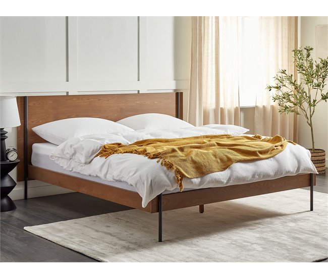 Beliani Cama com estrado MDF LIBERMONT 204x208 Castanho