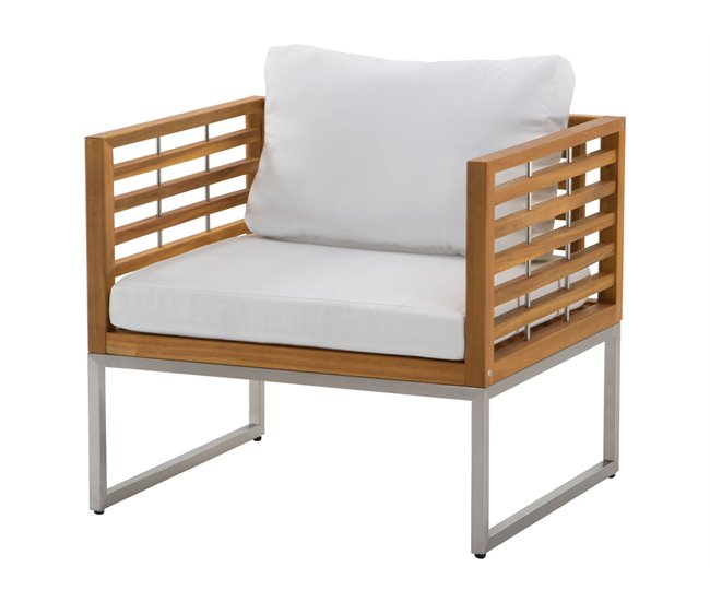 Beliani Conjunto lounge Madeira de acácia BERMUDA Branco/ Bege